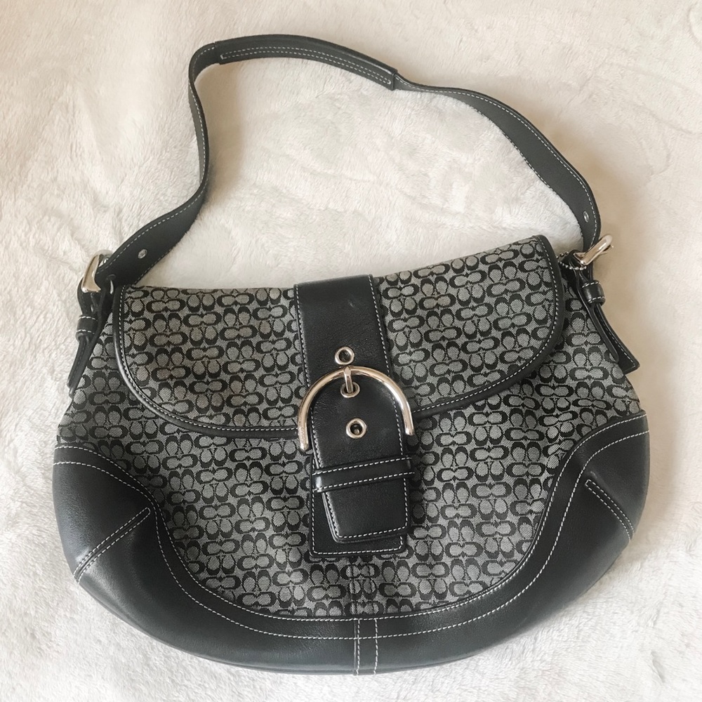 COACH Black Leather Signature SOHO Shoulder Bag